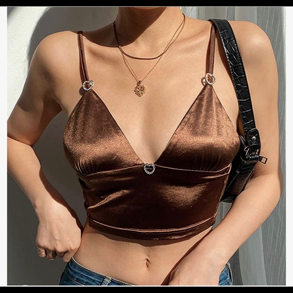 Y2K brown satin crop top